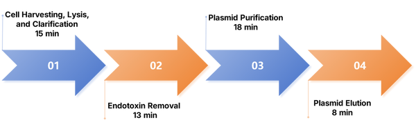 Figure 1. Workflow of the single-sample extraction kit, with a total processing time of ~54 minutes, from sample to purified product.