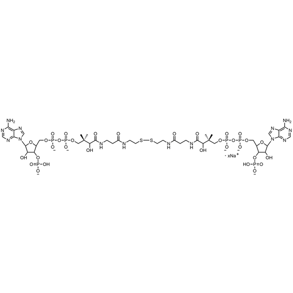 Coenzyme A oxidized, Sodium salt — Lyophilized powder, purity ≥ 95%, MW 1533.05 g/mol (free acid basis), C42H64N14O32P6S2 · xNa. Coenza biochemical available from BioHippo.
