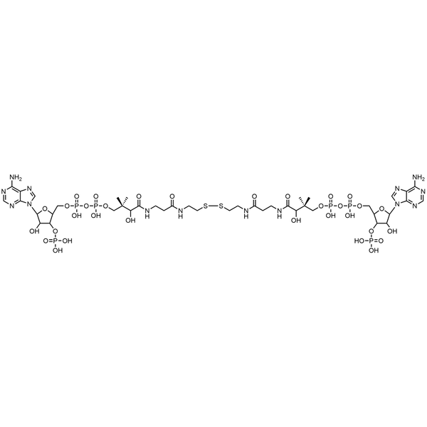 Coenzyme A oxidized, Free acid — Lyophilized powder, purity ≥ 95%, MW 1533.05 g/mol, C42H70N14O32P6S2. Coenza biochemical available from BioHippo.
