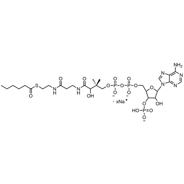 Hexanoyl Coenzyme A, Sodium salt — Lyophilized powder, purity ≥ 95%, MW 865.68 g/mol (free acid basis), C27H43N7O17P3S · xNa. Coenza biochemical available from BioHippo.