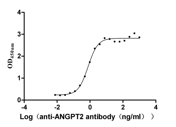 The Binding Activity of ANGPT2 with anti-ANGPT2 antibody
Activity: Measured by its binding ability in a functional ELISA. Immobilized Human ANGPT2(CSB-MP001707HU(A4) ) at 2 μg/mL can bind Anti-ANGPT2 recombinant antibody, the EC<sub>50</sub> is 0.6666-0.8876 ng/mL.