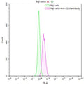 Raji cells were stained with anti-CD19 antibody (CSB-RA004888MA5HU) (2µg/1*10<sup>6</sup>cells) (red line) , washed and then followed by PE-conjugated anti-His Tag antibody and analyzed with flow cytometry.
