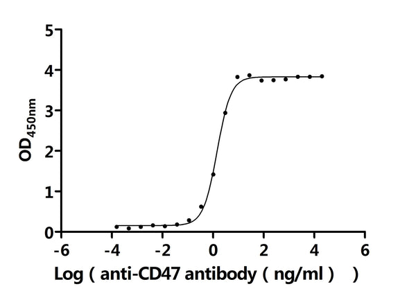 The Binding Activity of Human CD47 with Anti-CD47 recombinant antibodyActivity: Measured by its binding ability in a functional ELISA. Immobilized Human CD47 (CSB-MP004940HUd7) at 2 μg/mL can bind Anti-CD47 recombinant antibody. The EC<sub>50</sub> is 1.343-1.561 ng/mL.
