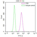 Overlay Peak curve showing PC-3 cells stained with CSB-RA004969MA1HU (red line) at 1:100. The cells were fixed in 4% formaldehyde and permeated by 0.2% TritonX-100 for 10min. Then 10% normal goat serum to block non-specific protein-protein interactions followed by the antibody (1ug/1*10 6 cells) for 45min at 4℃.