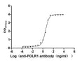The Binding Activity of Cynomolgus FOLR1 with Anti-FOLR1 recombinant antibodyActivity: Measured by its binding ability in a functional ELISA. Immobilized Cynomolgus FOLR1(CSB-MP5002MOV) at 2 μg/mL can bind Anti-FOLR1 recombinant antibody. The EC<sub>50</sub> is 2.900-3.544 ng/mL.