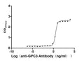 The Binding Activity of Human GPC3 with Anti-GPC3 recombinant AntibodyActivity: Measured by its binding ability in a functional ELISA. Immobilized Human GPC3 (CSB-MP009705HU(M) ) at 2 μg/mL can bind Anti- GPC3 recombinant Antibody, the EC<sub>50</sub> is 2.783-3.653 ng/mL.