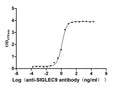 The Binding Activity of Human SIGLEC9 with Anti-SIGLEC9 Recombinant AntibodyActivity: Measured by its binding ability in a functional ELISA. Immobilized Human SIGLEC9 (CSB-MP021303HU) at 2 μg/mL can bind Anti-SIGLEC9 recombinant antibody. The EC<sub>50</sub> is 1.033-1.429 ng/mL.