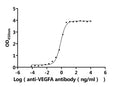 The Binding Activity of Human VEGFA with Anti-VEGFA recombinant antibodyActivity: Measured by its binding ability in a functional ELISA. Immobilized Human VEGFA protein (CSB-MP025833HU(F4)) at 2 μg/mL can bind Anti-VEGFA recombinant antibody. The EC<sub>50</sub> is 0.6797-0.8382 ng/mL.