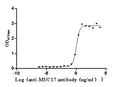 The Binding Activity of Human MUC17 with Anti-MUC17 Recombinant AntibodyActivity: Measured by its binding ability in a functional ELISA. Immobilized Human MUC17 (CSB-MP727848HU) at 2 μg/mL can bind Anti-MUC17 recombinant antibody. The EC<sub>50</sub> is 0.9057-1.259 ng/mL.