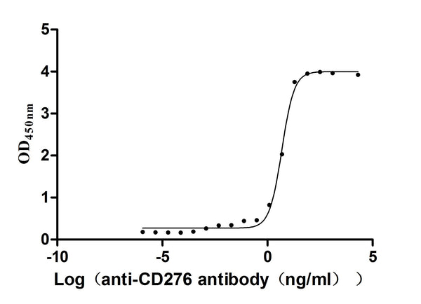 The Binding Activity of Human CD276 with Anti-CD276 recombinant antibodyActivity: Measured by its binding ability in a functional ELISA. Immobilized human CD276(CSB-MP5140MOV) at 2 μg/mL can bind Anti-CD276 recombinant antibody. The EC<sub>50</sub> is 4.299-5.373 ng/mL.