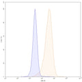 Flow-cytometry using APC anti-human FOLR1 antibody. Hela cells were stained with an irrelevant antibody (Blue Histogram) or an APC anti-human FOLR1 monoclonal antibody (Catalog: HB825137, Yellow Histogram) at a concentration of 5 µg/ml for 30 mins at RT. After washing, and cells analysed on a NovoCyte Flow Cytometer.