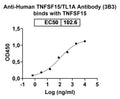 Detects recombinant human TNFa (Cat No.: HF526011) in indirect ELISA.