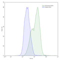 Flow-cytometry using anti-human CD270 antibody.CD270 Transfected CHO cells were stained with an irrelevant antibody (Blue Histogram) or an anti-human CD270 antibody monoclonal antibody (Catalog # HV480107 ,Green Histogram) at a concentration of 5 µg/ml for 30 mins at RT. After washing, bound antibody was detected using a FITC conjugated goat anti-mouse antibody (Catalog # MF690414) and cells analysed on a NovoCyte Flow Cytometer.