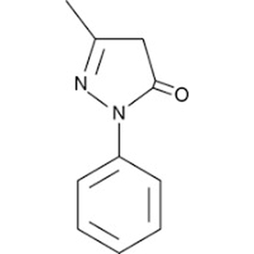 Chemical structure of Edaravone (SIH-152), a Free radical scavenger. CAS #: 89-25-8. Molecular Formula: C10H10N2O. Molecular Weight: 174.2 g/mol.