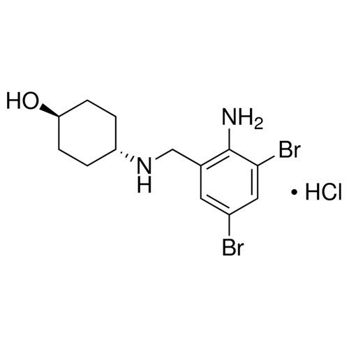 Chemical structure of Ambroxol HCl (SIH-153), a Free radical scavenger. CAS #: 23828-92-4. Molecular Formula: C13H18Br2N2O * HCl. Molecular Weight: 414.57 g/mol.