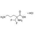 Chemical structure of Difluoromethylornithine (SIH-200), a Inhibits polyamine biosynthesis. CAS #: 70052-12-9. Molecular Formula: C6H12F2N2O2 * HCl. Molecular Weight: 218.63 g/mol.