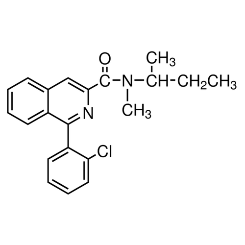 Chemical structure of PK-11195 (SIH-224), a Mitochondrial benzodiazepine receptor ligand. CAS #: 85532-75-8. Molecular Formula: C21H21CIN2O. Molecular Weight: 352.86 g/mol.