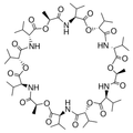 Chemical structure of Valinomycin (SIH-230), a Induces loss of mitochondrial membrane potential. CAS #: 2001-95-8. Molecular Formula: C54H90N6O18. Molecular Weight: 1111.32 g/mol.