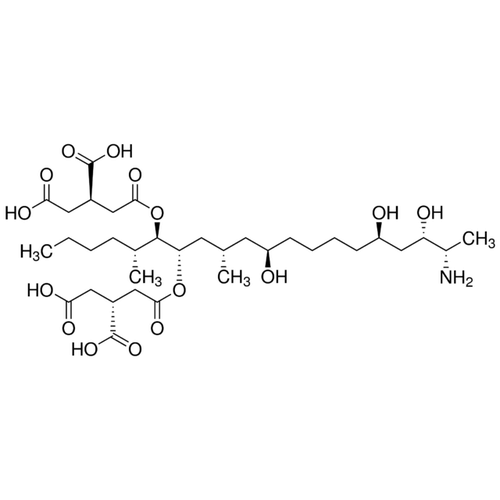 Chemical structure of Fumonisin B1 (SIH-234), a Blocks sphingolipid biosynthesis. CAS #: 116355-83-0. Molecular Formula: C34H59NO15. Molecular Weight: 721.83 g/mol.