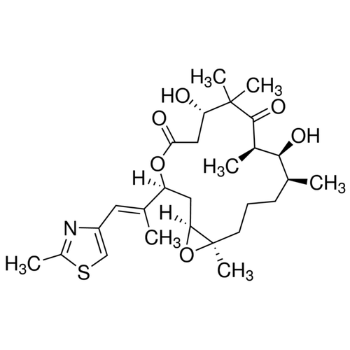 Chemical structure of Epothilone B (SIH-238), a Microtubule stabilizing agent. CAS #: 152044-54-7. Molecular Formula: C27H41NO6S. Molecular Weight: 507.68 g/mol.