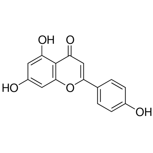 Chemical structure of Apigenin (SIH-249), a Protein kinase inhibitor. CAS #: 520-36-5. Molecular Formula: C15H10O5. Molecular Weight: 270.2 g/mol.
