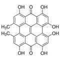 Chemical structure of Hypericin (SIH-250), a Protein kinase C inhibitor. CAS #: 548-04-9. Molecular Formula: C30H16O8 . Molecular Weight: 504.45 g/mol.