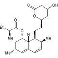 Chemical structure of Lovastatin (SIH-256), a HMG-CoA reductase inhibitor. CAS #: 75330-75-5. Molecular Formula: C24H36O5. Molecular Weight: 404.54 g/mol.