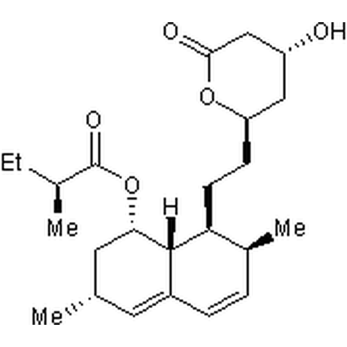 Chemical structure of Lovastatin (SIH-256), a HMG-CoA reductase inhibitor. CAS #: 75330-75-5. Molecular Formula: C24H36O5. Molecular Weight: 404.54 g/mol.
