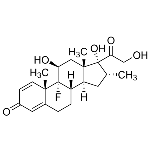 Chemical structure of Dexamethasone (SIH-259), a Apoptosis inducing glucocorticoid. CAS #: 50-02-2. Molecular Formula: C22H29FO5. Molecular Weight: 392.47 g/mol.