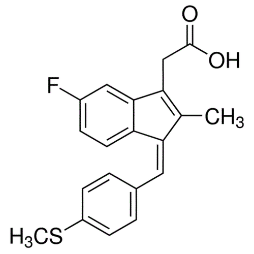 Chemical structure of Sulindac Sulfide (SIH-261), a NFkB inhibitor. CAS #: 32004-67-4. Molecular Formula: C20H17FO2S . Molecular Weight: 340.41 g/mol.