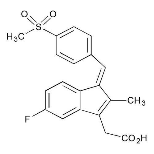 Chemical structure of Sulindac Sulfone (SIH-262), a Modulates beta-catenin-mediated effects. CAS #: 59864-04-9. Molecular Formula: C20H17FO4S . Molecular Weight: 372.41 g/mol.
