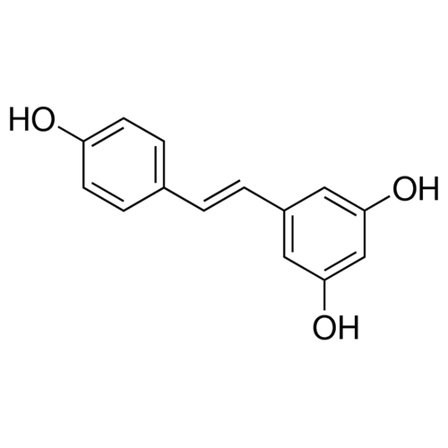 Chemical structure of Resveratrol (SIH-264), a Antioxidant. CAS #: 501-36-0. Molecular Formula: C14H12O3 . Molecular Weight: 228.25 g/mol.