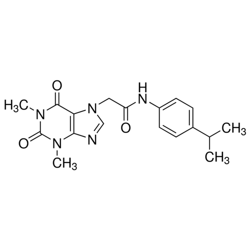 Chemical structure of HC-030031 (SIH-303), a TRPA1 blocker. CAS #: 349085-38-7. Molecular Formula: C18H21N5O3. Molecular Weight: 355.39 g/mol.