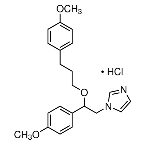 Chemical structure of SKF-96365 (SIH-305), a TRPC channel blocker. CAS #: 130495-35-1. Molecular Formula: C22H26N2O3.HCl. Molecular Weight: 402.92 g/mol.