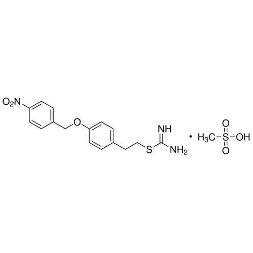 Chemical structure of KB-R7943 mesylate (SIH-312), a TRPC channel blocker. CAS #: 182004-65-5. Molecular Formula: C16H17N3O3S.CH3SO3H. Molecular Weight: 427.29 g/mol.
