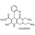 Chemical structure of Amlodipine (SIH-315), a L-type Ca channel blocker. CAS #: 111470-99-6. Molecular Formula: C20H25ClN2O5 · C6H5SO3H . Molecular Weight: 567.05 g/mol.