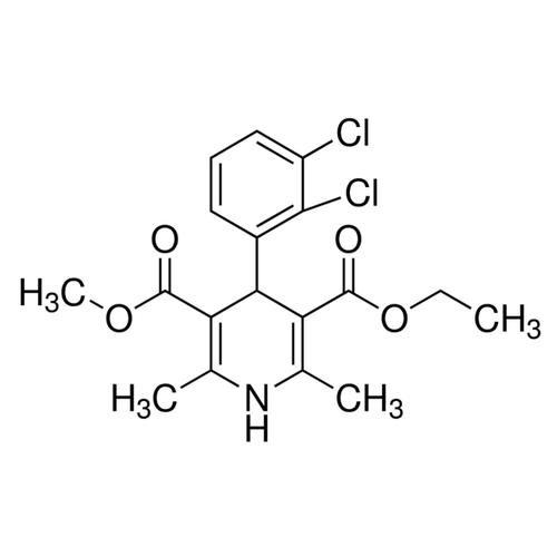 Chemical structure of Felodipine (SIH-323), a L-type Ca channel blocker. CAS #: 72509-76-3. Molecular Formula: C18H19Cl2NO4. Molecular Weight: 384.25 g/mol.