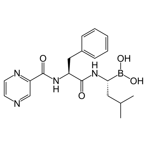 Chemical structure of Bortezomib (SIH-328), a Proteasome inhibitor. CAS #: 179324-69-7. Molecular Formula: C19H25BN4O4. Molecular Weight: 384.2 g/mol.