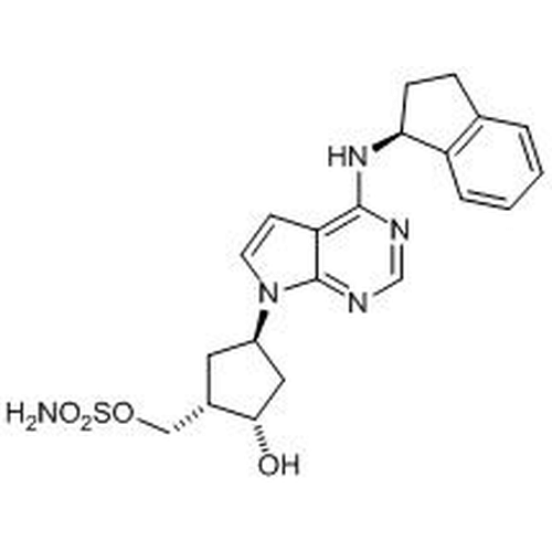 Chemical structure of MLN4924 (SIH-331), a Nedd8 activating enzyme inhibitor. CAS #: 905579-51-3. Molecular Formula: C21H25N5O4S. Molecular Weight: 443.2 g/mol.