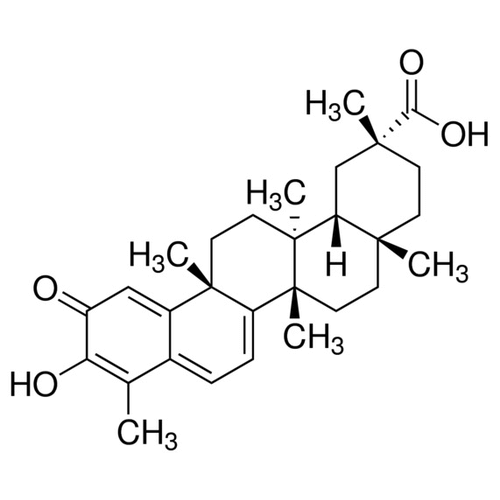 Chemical structure of Celastrol (SIH-333), a Proteasome inhibitor. CAS #: 34157-83-0. Molecular Formula: C29H38O4. Molecular Weight: 450.6 g/mol.