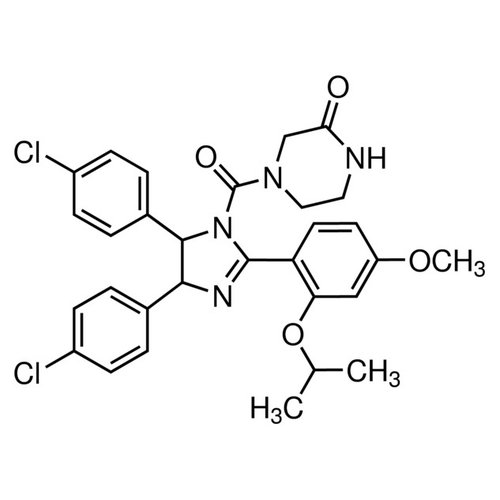 Chemical structure of Nutlin-3 (SIH-344), a p53/mdm2 inhibitor. CAS #: 548472-68-0. Molecular Formula: C30H30Cl2N4O4. Molecular Weight: 581.9 g/mol.