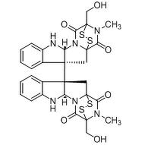 Chemical structure of Chaetocin (SIH-351), a Lys methyltransferase inhibitor. CAS #: 28097-03-2  . Molecular Formula: C30H28N6O6S4. Molecular Weight: 696.9 g/mol.