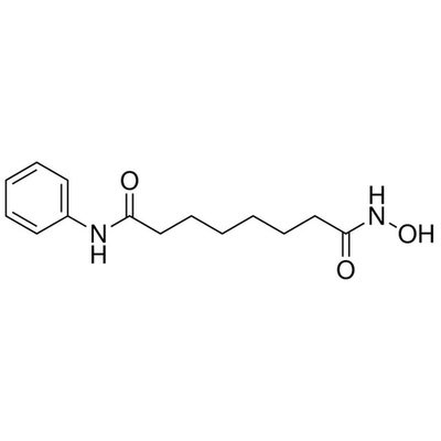Chemical structure of SAHA (Vorinostat) (SIH-359), a HDAC inhibitor. CAS #: 149647-78-9. Molecular Formula: C14H20N2O3. Molecular Weight: 264.3 g/mol.