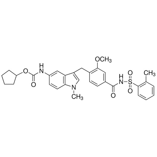 Chemical structure of Zafirlukast (SIH-361), a Hsp70 inhibitor. CAS #: 107753-78-6. Molecular Formula: C31H33N3O6S . Molecular Weight: 575.7 g/mol.