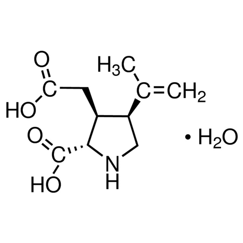 Chemical structure of Kainic acid (SIH-364), a Neuro-excitant/ Kainate agonist. CAS #: 58002-62-3. Molecular Formula: C10H15NO4 (*H2O). Molecular Weight: 213.2 g/mol.