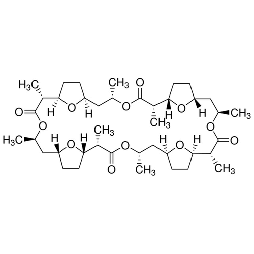 Chemical structure of Nonactin (SIH-372), a Ammonium ionophore. CAS #: 6833-84-7. Molecular Formula: C40H64O12. Molecular Weight: 736.93 g/mol.