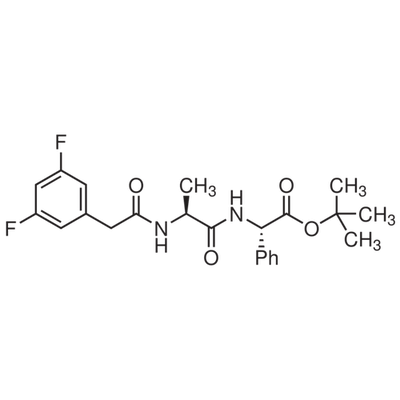 Chemical structure of DAPT (SIH-378), a γ-secretase inhibitor. CAS #: 208255-80-5. Molecular Formula: C23H26F2N2O4. Molecular Weight: 432.46 g/mol.