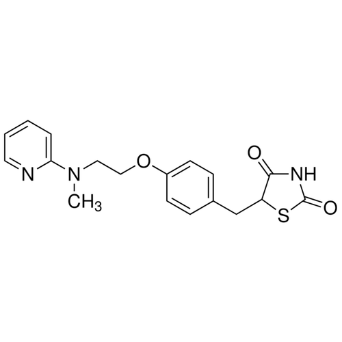 Chemical structure of Rosiglitazone Maleate (SIH-379), a Insulin sensitizing agent. CAS #: 122320-73-4. Molecular Formula: C18H19N3O3S. Molecular Weight: 357.4 g/mol.