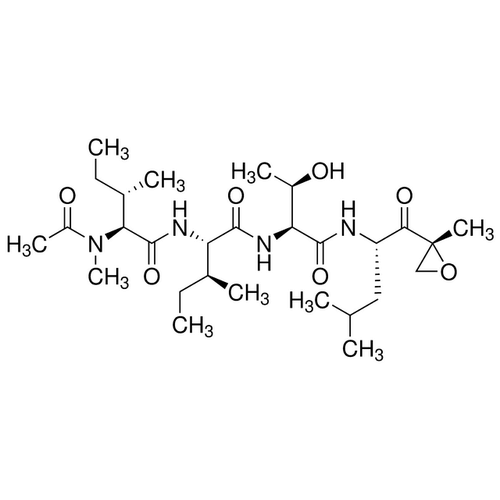 Chemical structure of Epoxomicin (SIH-388), a Proteasome inhibitor. CAS #: 134381-21-8. Molecular Formula: C28H50N4O7. Molecular Weight: 554.7 g/mol.