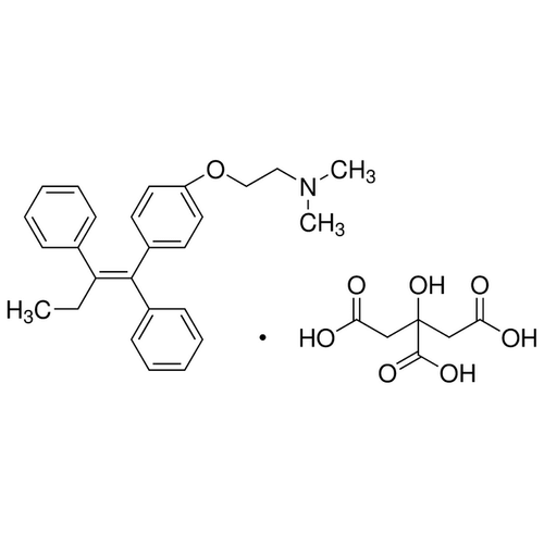 Chemical structure of Tamoxifen Citrate (SIH-389), a Autophagy inducer. CAS #: 54965-24-1. Molecular Formula: C26H29NO.C6H8O7. Molecular Weight: 563.65 g/mol.